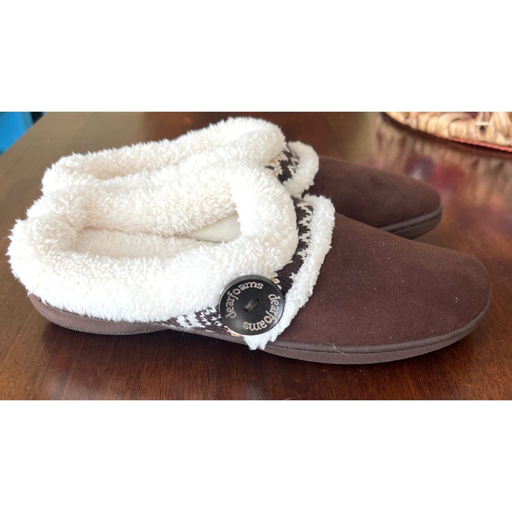Dearfoams Womens Brown Faux Suede Clog Slippers Faux Shearling Trim XL 11-12